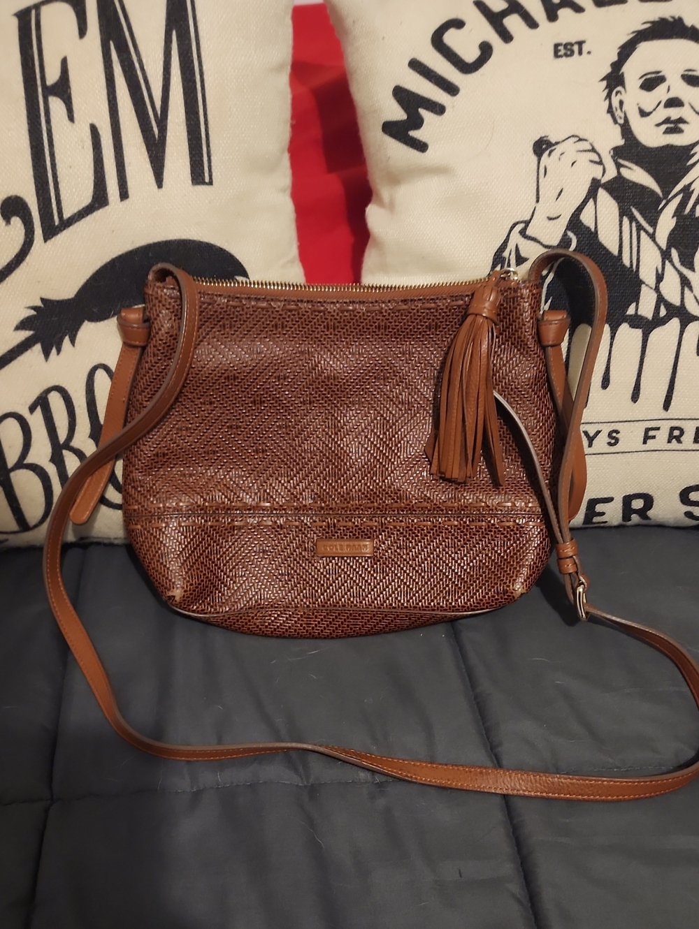 Cole Haan Brown Woven Leather Crossbody Bag 🛍️ CUTE!